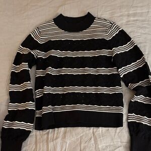 Cotton- Club Monaco Black and White Striped Sweater